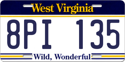 WV license plate 8PI135