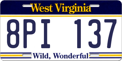 WV license plate 8PI137