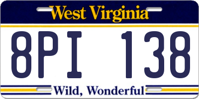 WV license plate 8PI138