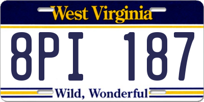 WV license plate 8PI187