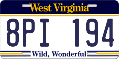 WV license plate 8PI194
