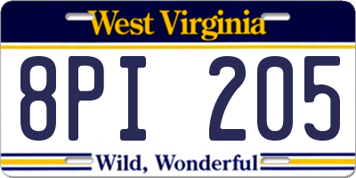 WV license plate 8PI205