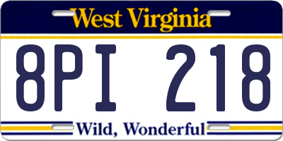 WV license plate 8PI218