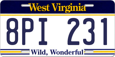 WV license plate 8PI231