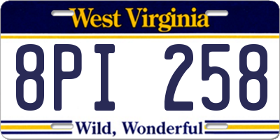 WV license plate 8PI258