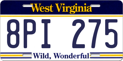 WV license plate 8PI275