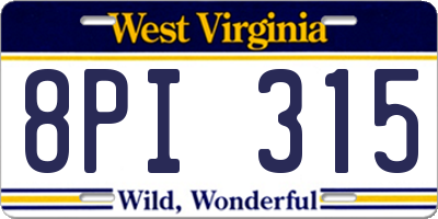 WV license plate 8PI315