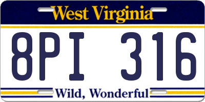 WV license plate 8PI316