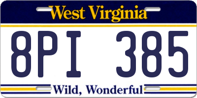 WV license plate 8PI385