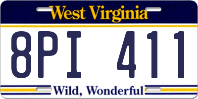WV license plate 8PI411