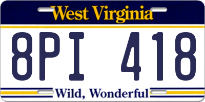 WV license plate 8PI418