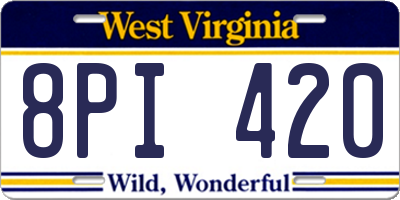 WV license plate 8PI420