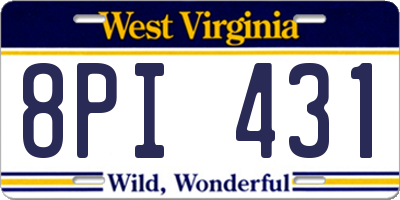 WV license plate 8PI431