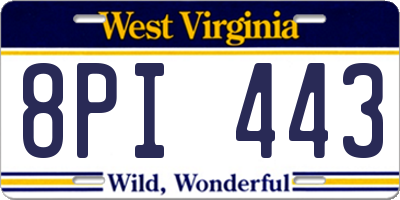WV license plate 8PI443