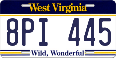 WV license plate 8PI445