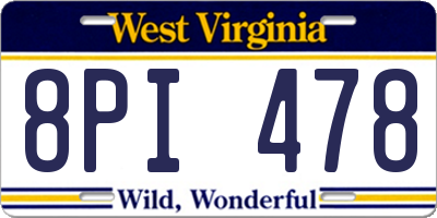 WV license plate 8PI478