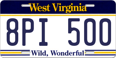 WV license plate 8PI500