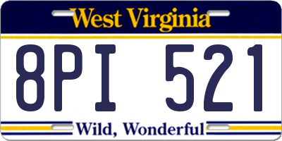 WV license plate 8PI521