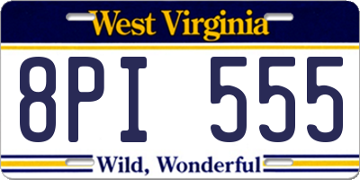 WV license plate 8PI555