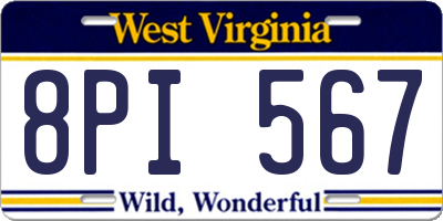 WV license plate 8PI567