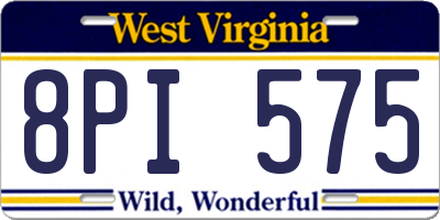 WV license plate 8PI575