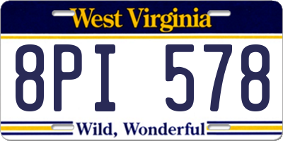 WV license plate 8PI578