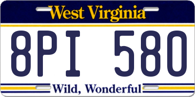 WV license plate 8PI580