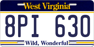 WV license plate 8PI630