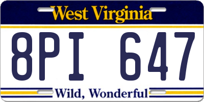 WV license plate 8PI647