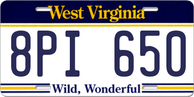 WV license plate 8PI650