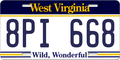 WV license plate 8PI668