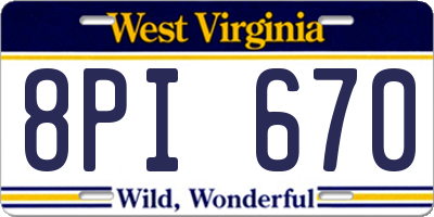 WV license plate 8PI670