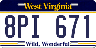 WV license plate 8PI671