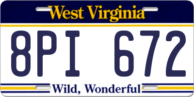 WV license plate 8PI672