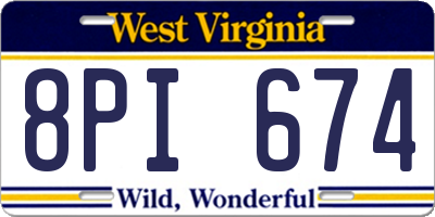 WV license plate 8PI674