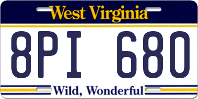 WV license plate 8PI680