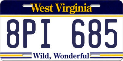 WV license plate 8PI685