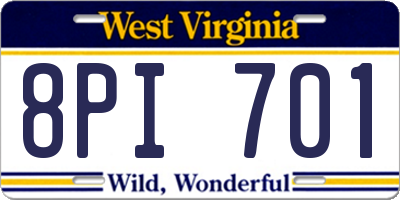 WV license plate 8PI701