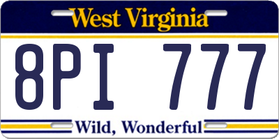 WV license plate 8PI777