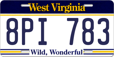 WV license plate 8PI783