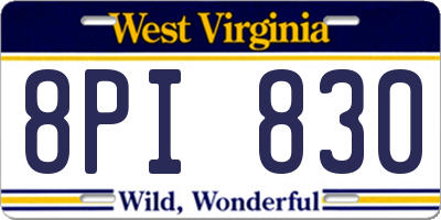 WV license plate 8PI830