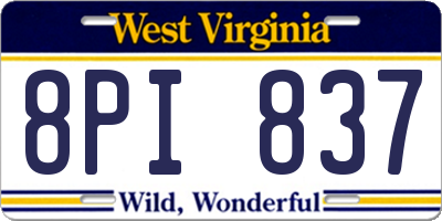 WV license plate 8PI837