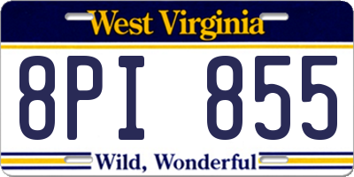 WV license plate 8PI855
