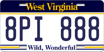 WV license plate 8PI888