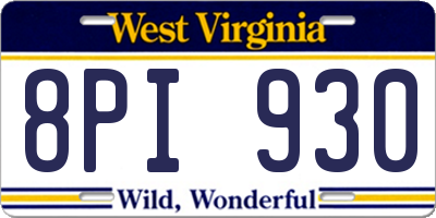 WV license plate 8PI930