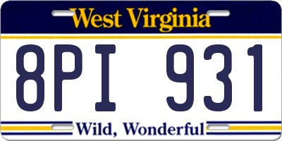 WV license plate 8PI931