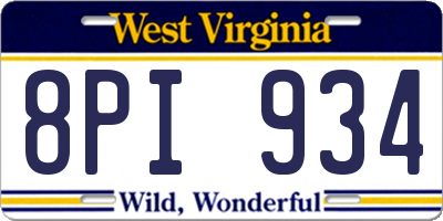WV license plate 8PI934