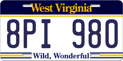 WV license plate 8PI980