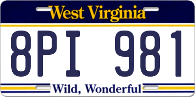 WV license plate 8PI981