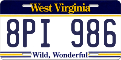 WV license plate 8PI986